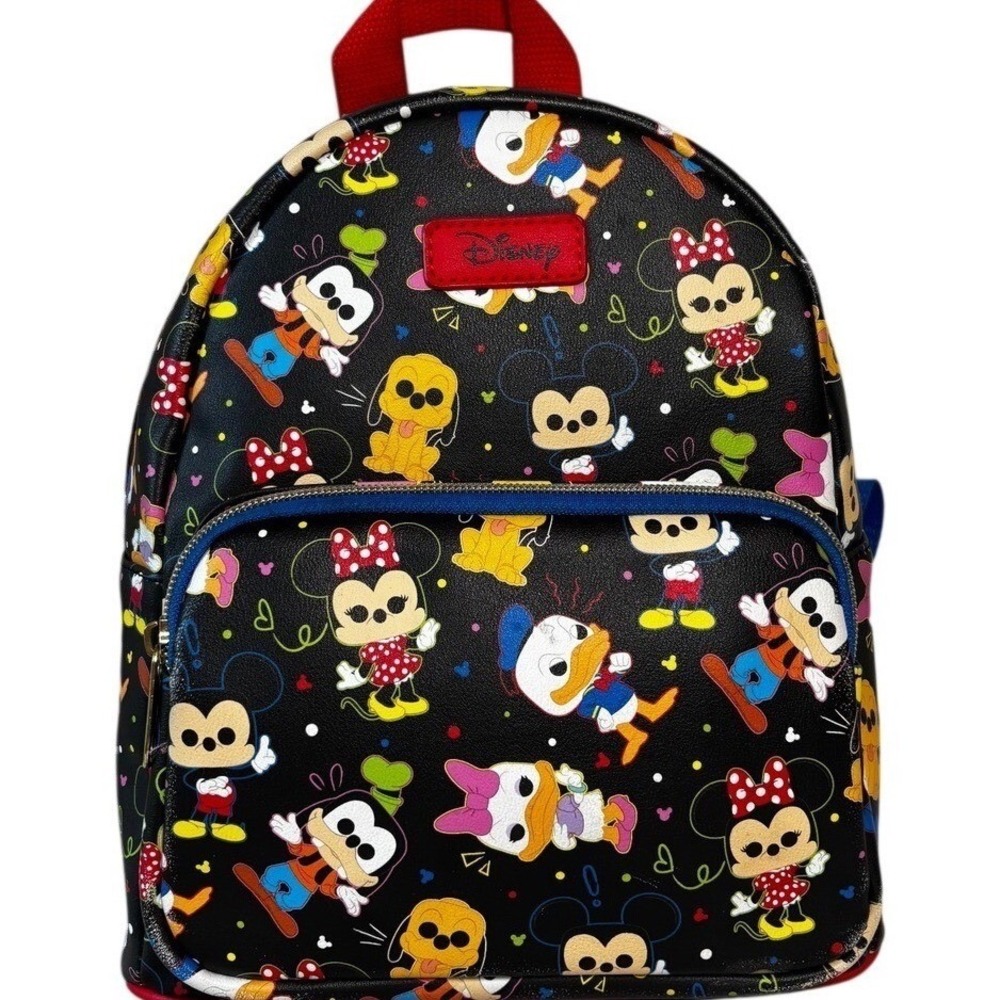 Funko Disney Mickey and Friends Mini Backpack Black Faux Leather All Over Print